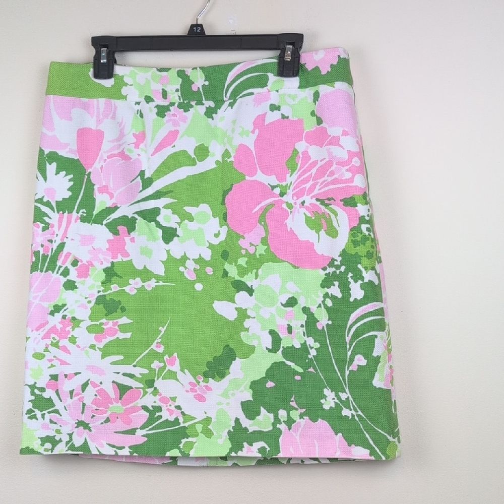 Talbots Cotton Floral Green and Pink Women's Skirt Size 12